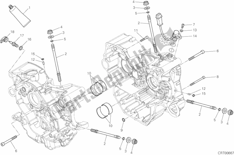 All parts for the 10a - Half-crankcases Pair of the Ducati Hypermotard Hyperstrada Brasil 821 2015